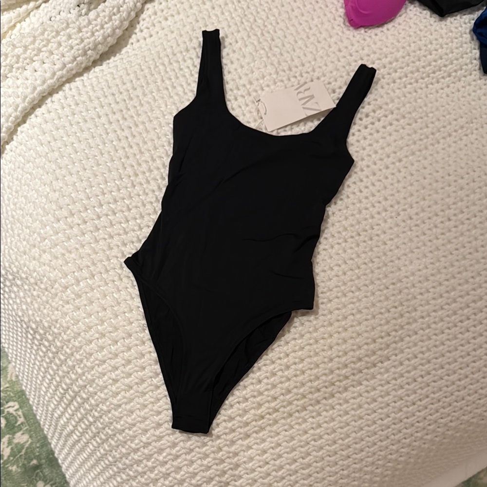 Zara Black Bodysuit with Classic Scoop Neck